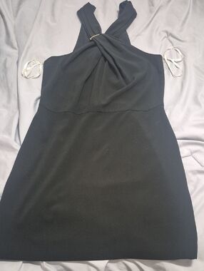 Halston Heritage Black Front Twist Halter Dress Size 8